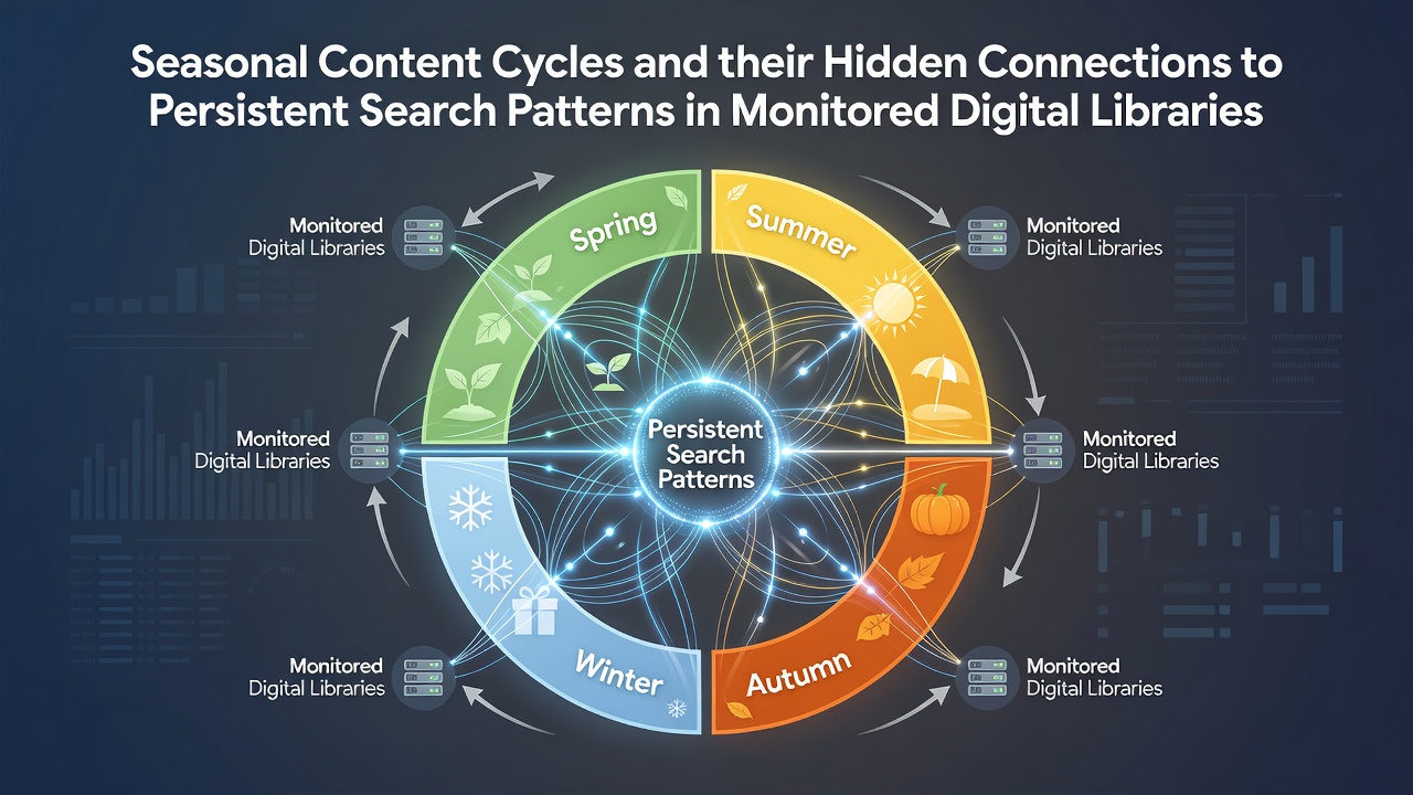 Seasonal Content Cycles and Their Hidden Connections to Persistent Search Patterns in Monitored Digital Libraries