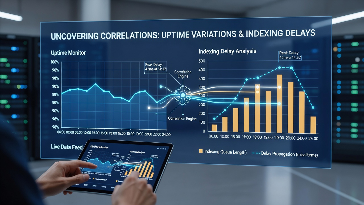 Uncovering Correlations Between Uptime Variations and Content Indexing Delays in Specialized Web Monitoring Data