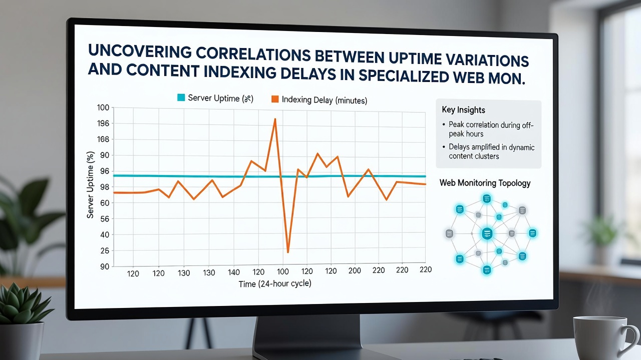 Dashboard screenshot displaying correlation coefficients between server uptime metrics and search indexing timelines